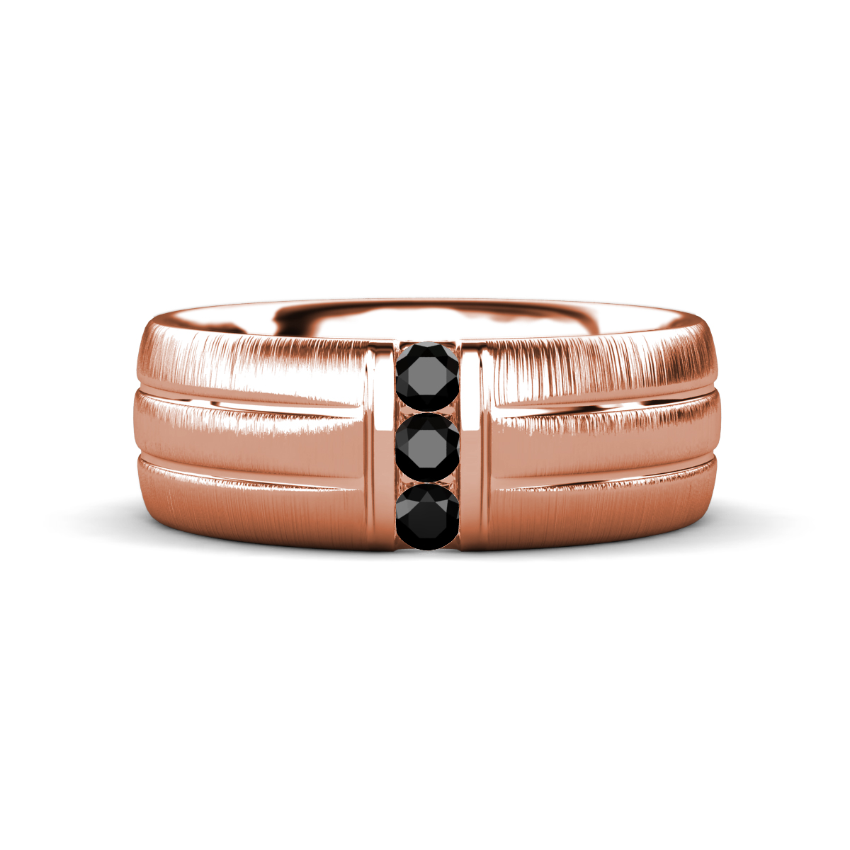 LeBron Round Black Diamond with Brushed and Polished Finish Three Stone Men's Wedding Band (8 mm) 